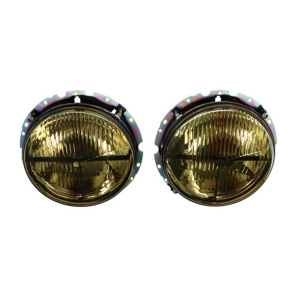 VW Käfer Bus T2 Golf 1 MK1 Scheinwerfer Schwarz Smoke / gelb mit Fadenkreuz mit E-Kennzeichnung 2 Stück 2113761639 111941073